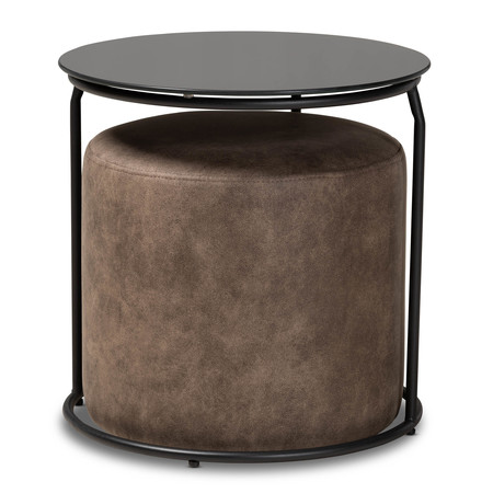 BAXTON STUDIO Kira Black with Grey and Brown 2-Piece Nesting Table and Ottoman Set 160-9917